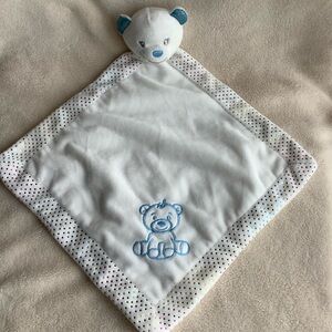 Unbranded Soft Blue and White Bear Lovey Rainbow Dot Boarder Security Blanket